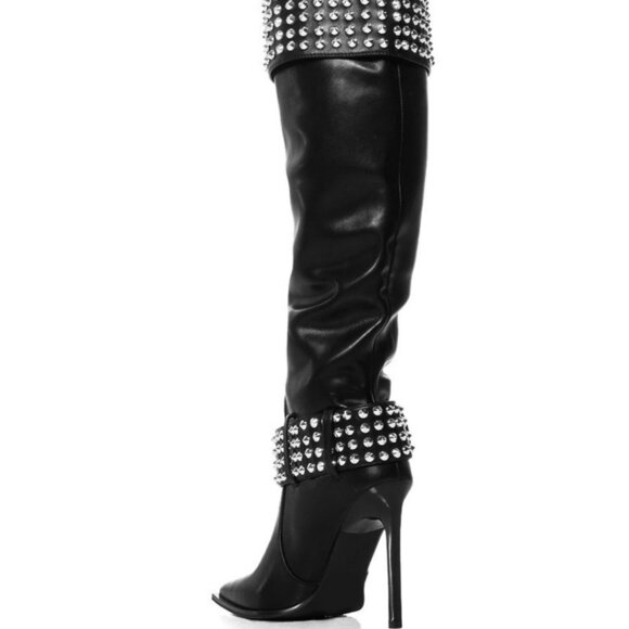 AZALEA WANG " STUDDED STALLION " SILVER STUDDED BLACK BOOT(BRAND NEW !!!… - Picture 5 of 8